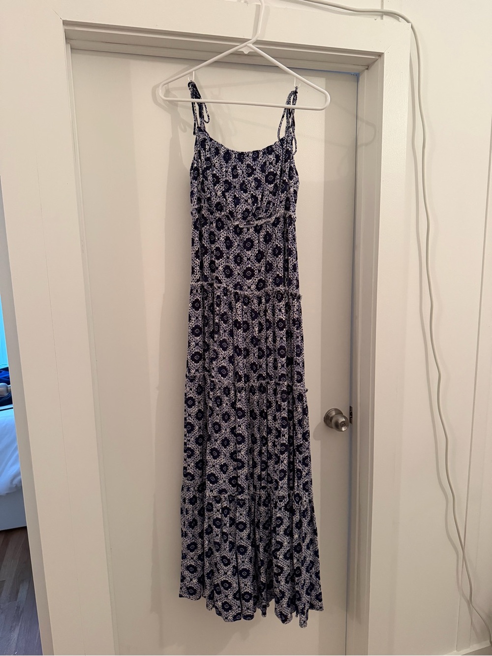 Aqua - Navy and White Printed Maxi Dress, Size XS